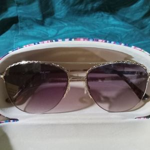 NINE WEST women's aviator style sunglasses, gold metal rims, clamshell case